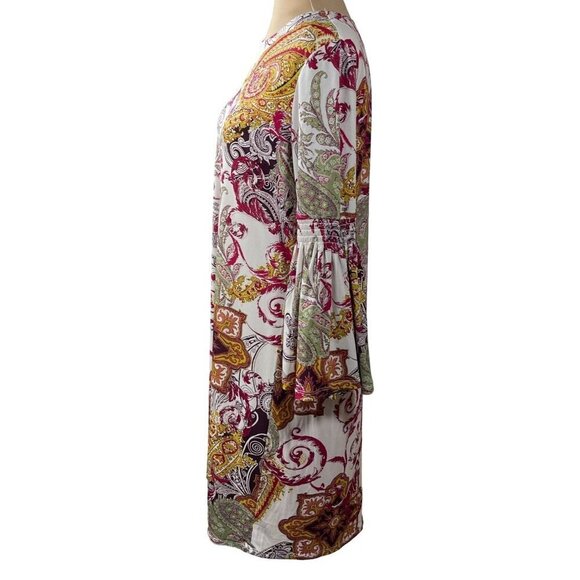 Est. 1946 Swing Dress Paisley Bell sleeve Stretch Mustard Maroon Size M Medium - Picture 2 of 8